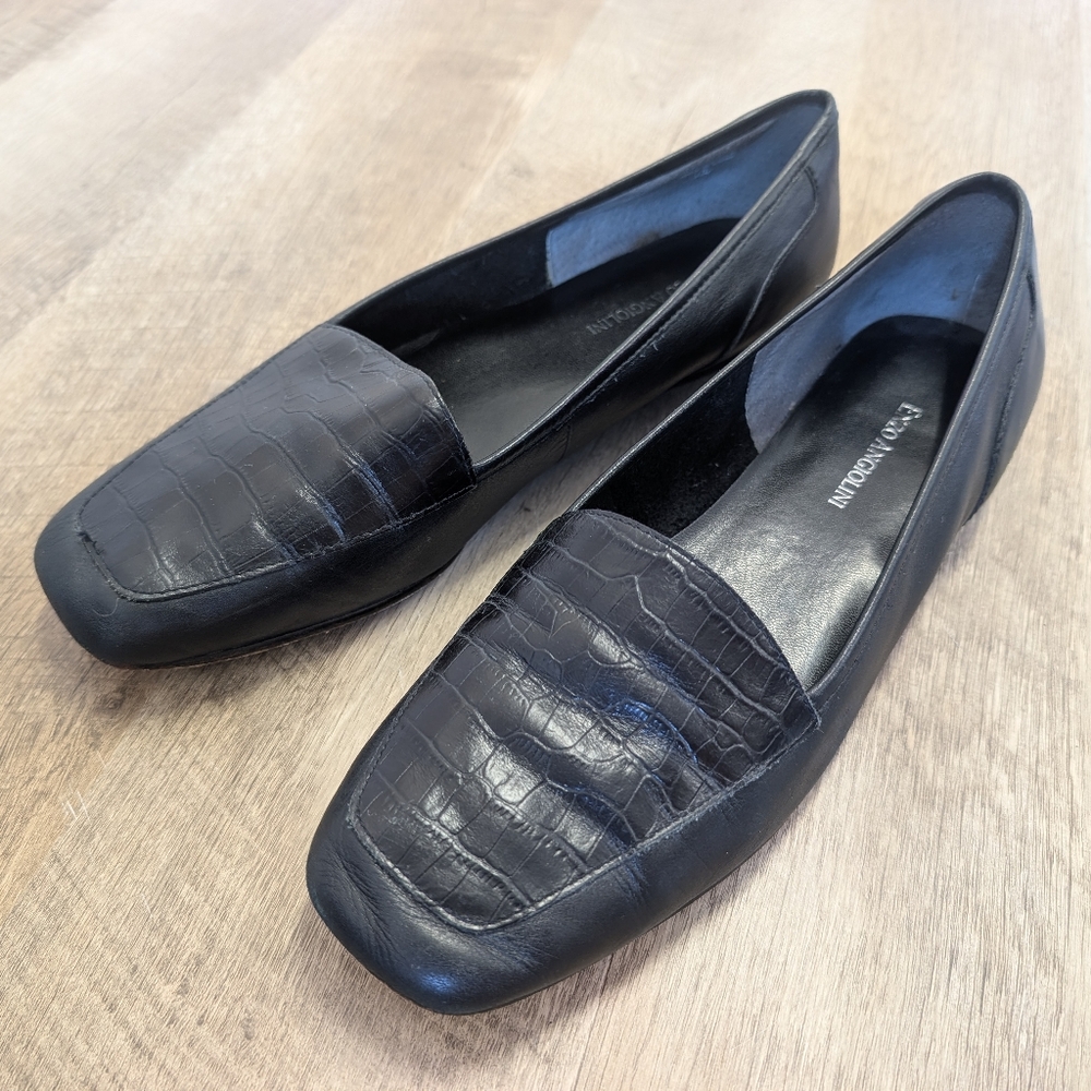 Enzo Angiolini Black Crocodile Pattern Loafers Size 11